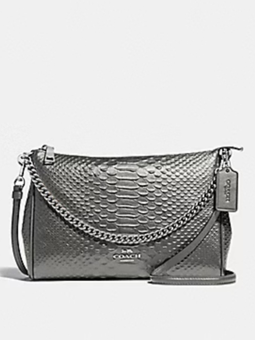 Coach Carrie Python Embossed Leather Crossbody Bag Silver Pewter F35059